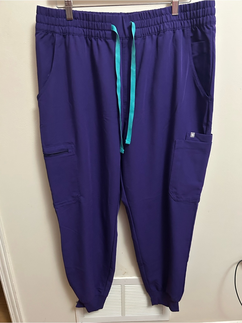Figs Purple Jogger Scrub Pants with Teal Drawstring